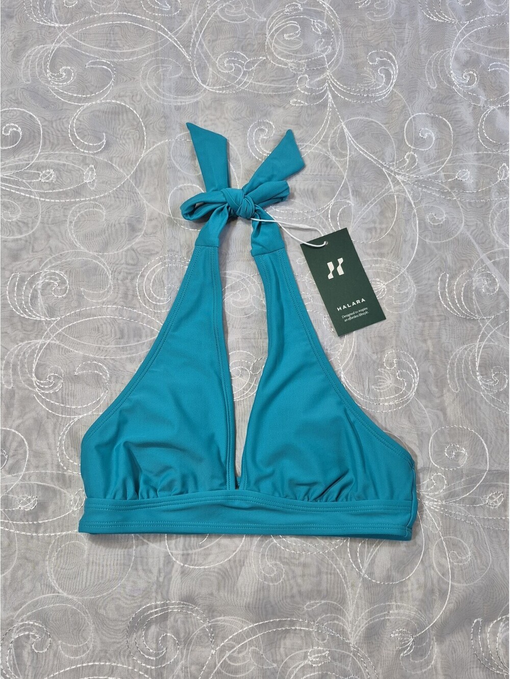 NWT Halara Halter Top Bathing Suit Women's Size XS Teal Padded Sun Top